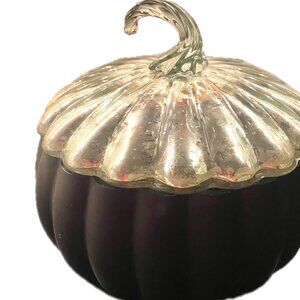 Metallic Silver  Mercury Glass & Black Pumpkin Shape Covered Bowl